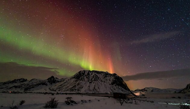 Spectacular Aurora Borealis Display Over Kirkjufell Mountain in Iceland.