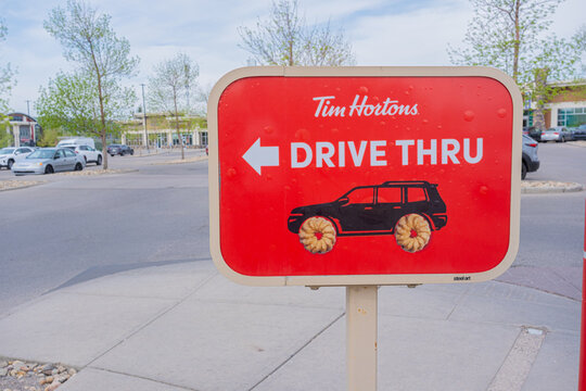 May 27 2026 - Calgary Alberta Canada - Tim Hortons drive thru sign