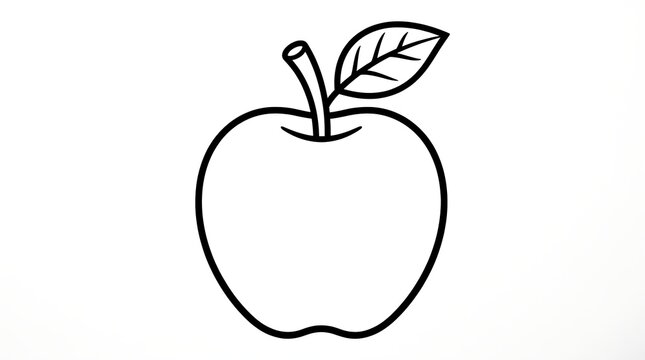 Simple outline drawing of an apple with a leaf fruit