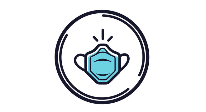 Blue Surgical Face Mask Icon With Circular Outline Design.