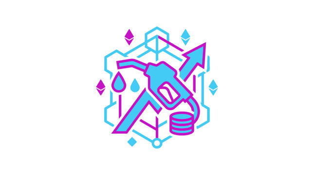 Cryptocurrency gas fees icon with fuel pump nozzle.