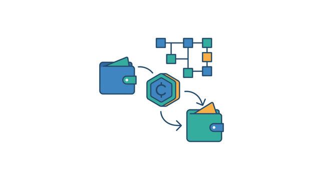 Cryptocurrency wallet transaction and digital money transfer flow diagram.
