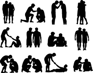 Soccer football player support comfort consoling silhouettes vector set isolated © raccoontail