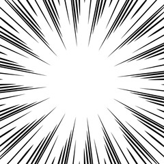 Naklejka premium sunburst comic line art background featuring dynamic radial rays and clean black-and-white vector style. Perfect for comic books, manga panels, pop art designs, speech bubbles, posters, banners, socia
