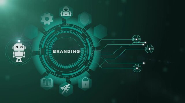 Branding Technology Animation with Digital Identity Strategy Network and Enterprise Marketing System on Black Background 4K black background visuals