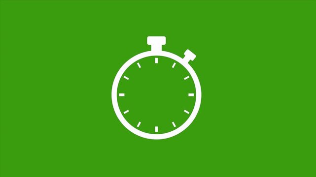 Minimalist White Stopwatch Countdown Animation on Green Screen and Black Background