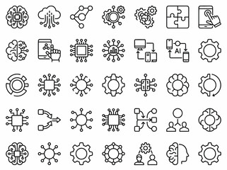 Fototapeta premium Modern collection of diverse artificial intelligence, machine learning, and technology integration icons for presentations, websites, and digital projects