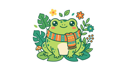 Fototapeta premium Cute Frog Wearing Scarf Surrounded by Nature