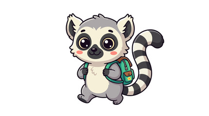 Fototapeta premium Cute Lemur Backpack Cartoon Animal