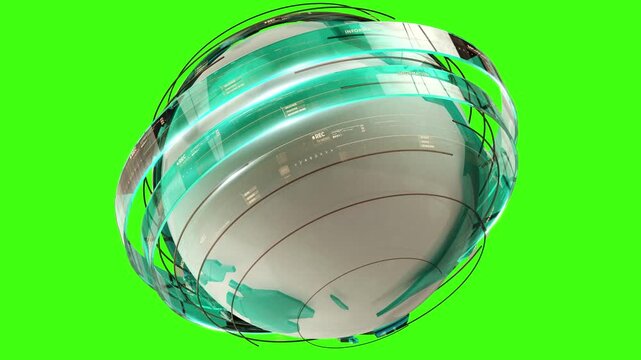Transparent Red Digital Globe Rotation on Green Screen for News and Broadcast Graphics