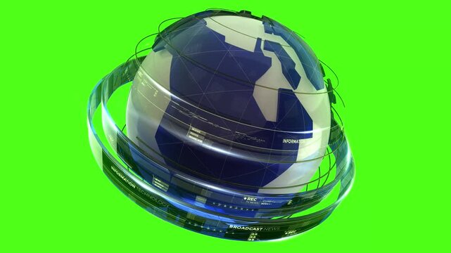 Futuristic Blue Glass Globe Rotation on Green Screen for Global Technology Presentations