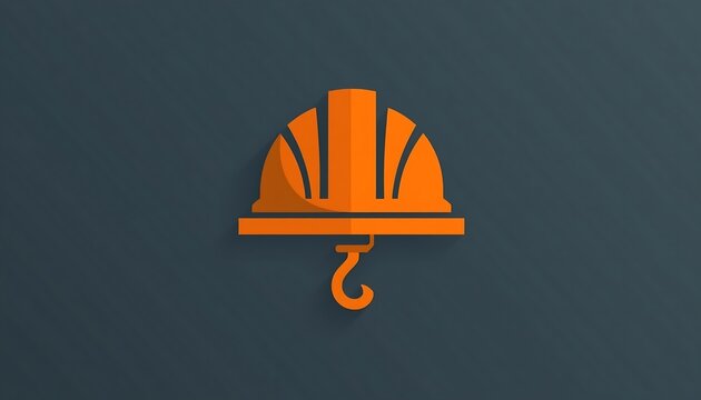 Construction safety helmet and crane hook logo icon industrial building, engineering, and heavy lifting concept