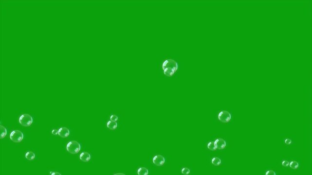 Floating soap bubbles on green screen background, transparent bubble animation, Chroma key overlay effect, realistic 4k motion graphics template