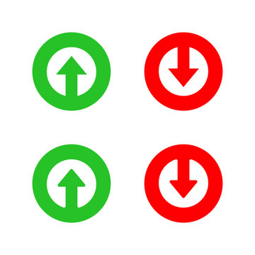 Up and down arrow icon in green and red circle. Increase and decrease financial symbol