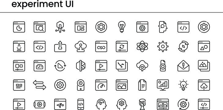 Experiment UI Line Icon Set With Testing Controls Analytics Science Automation And Interactive Interface Symbols