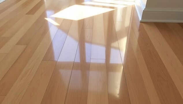 Sunlight Reflecting on Polished Hardwood Floor with Chair Shadows.