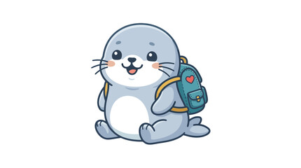 Fototapeta premium Cute Seal Cartoon Character with Backpack, Back to School