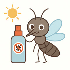Fototapeta premium Cute Cartoon Mosquito with Repellent and Sun Illustration