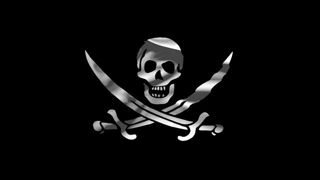 Closeup Pirate Flag Flag Wave Loop waving in wind Realistic Pirate Flag background