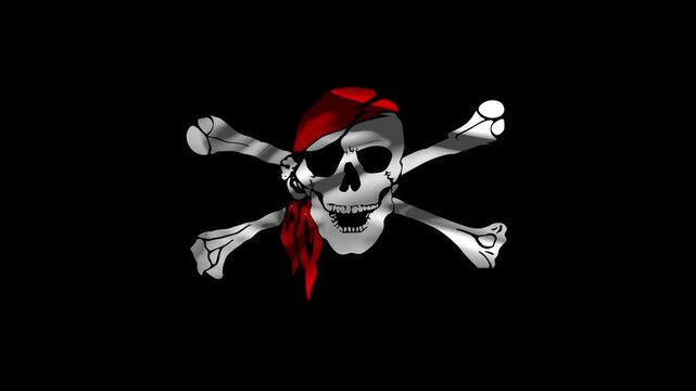 Closeup Pirate Flag Flag Wave Loop waving in wind background Realistic Pirate Flag