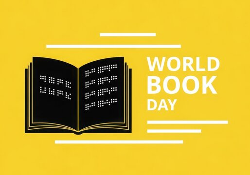 World book day illustration with open book
