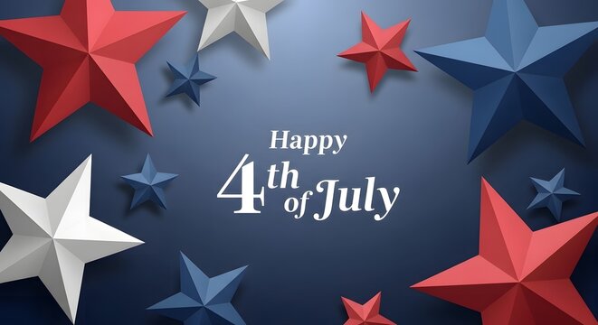 Creative 3d paper cut stars on navy blue background for fourth of july celebration.