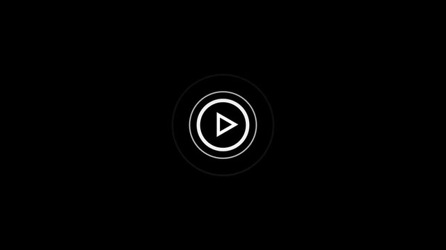Monochrome Play Button Animation with Digital Video Control Interface and Media Playback Symbol on Black Background 4k animation video