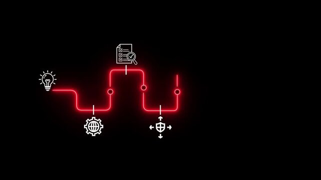 Neon Workflow Automation Animation with Digital Process Integration and Connected Business Operations on Black Background 4k visuals
