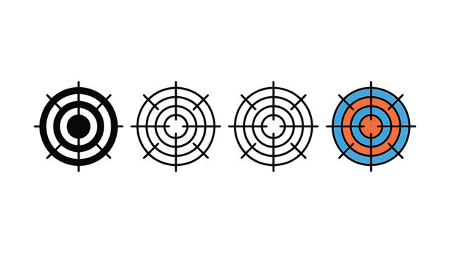 Vector target icons, aiming symbols, bullseye targets, shooting range marks