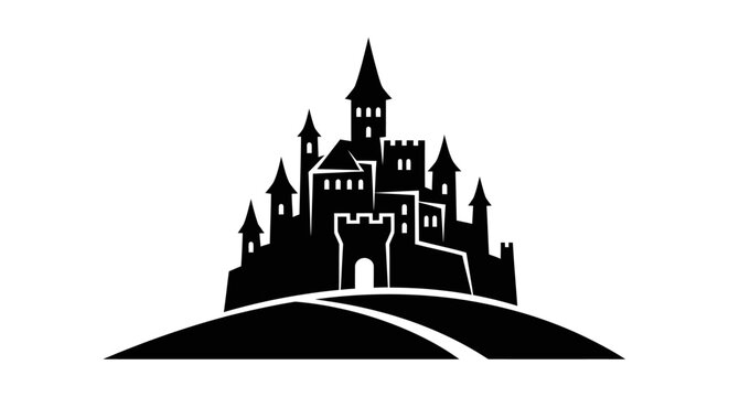 Medieval Castle Silhouette on a Hill Vector Illustration for Fairy Tale and History Concept