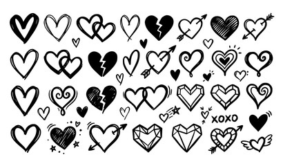 Heart Doodle Collection Featuring Love Symbols Romantic and Broken Heart Illustrations © Songkari