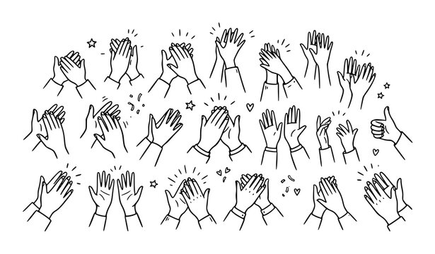 Clapping Hands Gesture Collection with Various Applause Positions Line Art Set