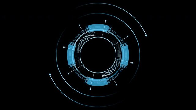 HUD Futuristic Circular Interface Animation with Digital Technology Scanner and Cyber Data Display Elements