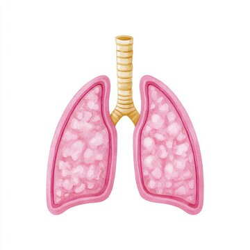 Anatomical illustration of human lungs featuring  pink texture and detailed tracheal windpipe structure