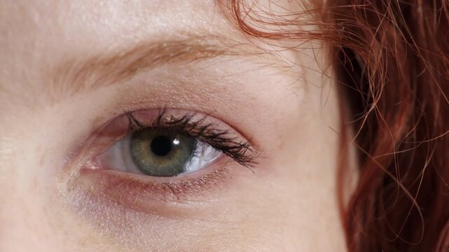 Face, woman and eye test in closeup with optometry exam, eyesight assessment and medical appointment. Person, vision and ophthalmology evaluation for retina scan, optical health checkup and wellness.