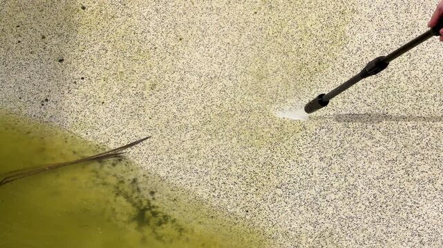 High Pressure Water Blast Cleaning Dirty Concrete Swimming Pool Surface
