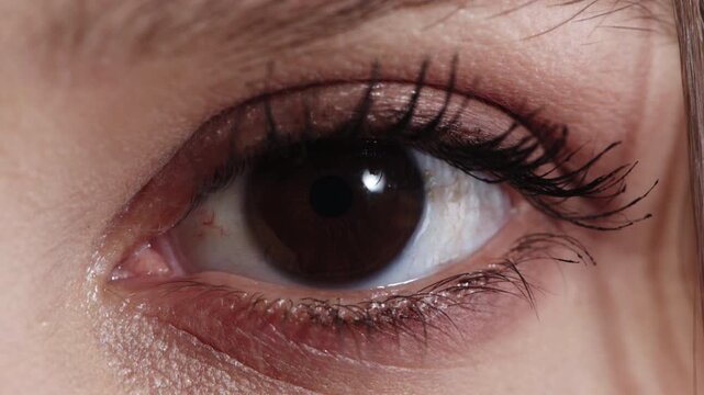 Optometry, face or eye with examination, blink or glaucoma screening with vision assessment. Portrait, closeup or woman with optical function, eyesight care or visual tracking for ocular wellness.