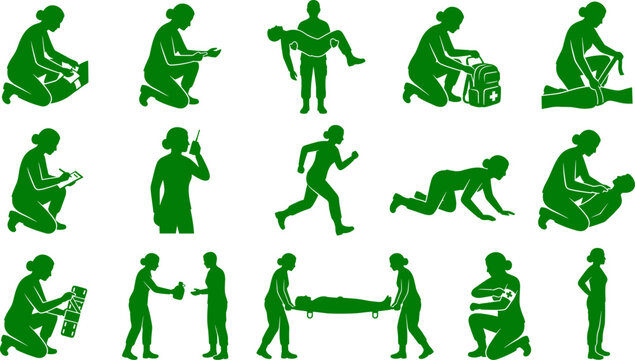 Emergency medic silhouette variety pack showing first responders performing life saving medical procedures