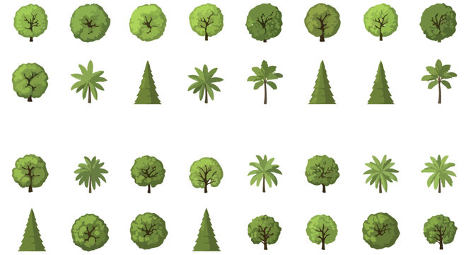 Architectural tree symbols for landscape design, set of 32 green vegetation icons, top view garden plan elements for masterplan rendering