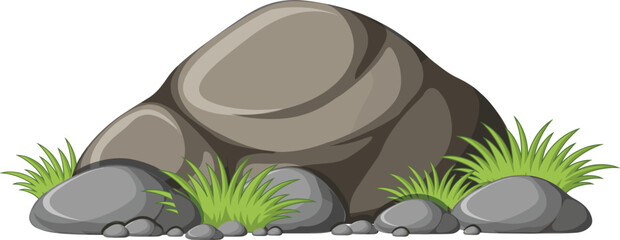 Large rock formation with grass landscaping isolated nature vector illustration design element © MdSayed