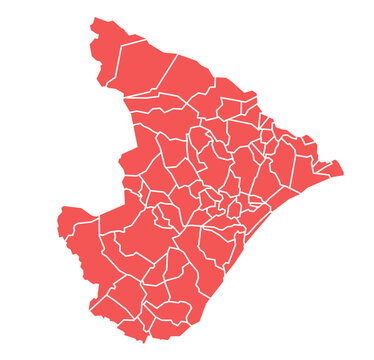 Sergipe state map with all municipalities in red solid color