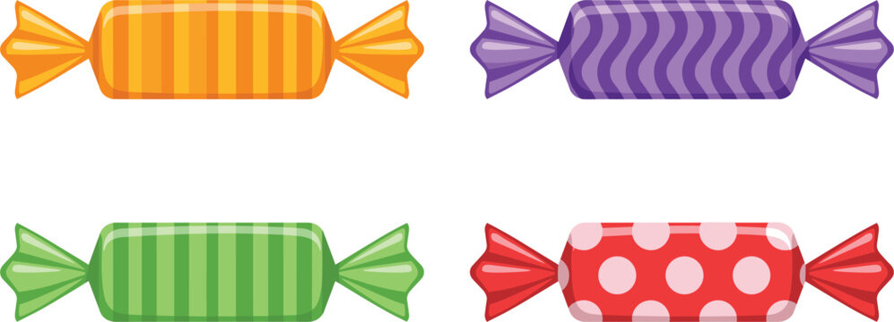 Colorful wrapped candy collection isolated sweet confectionery treats vector illustration design