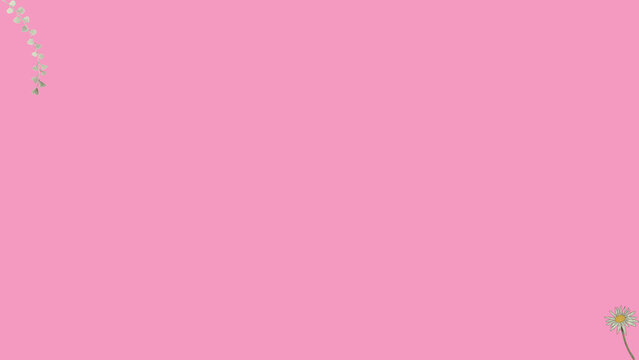 Solid bright pink background with minimal flower decoration