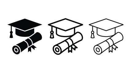 Graduation cap diploma icon silhouette vector outline and line art © MD