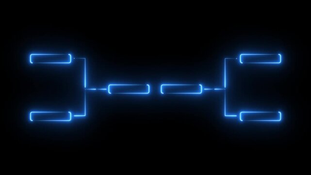 glowing neon or outline championship single elimination tournament bracket or tree diagram isolated on neon . Fields for 8 players or teams, 4 from each side. 