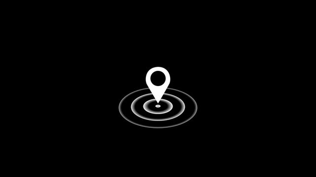 osition location tracking animated on black background, GPS Location pin point 4k animation video.