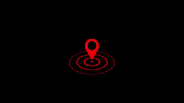 osition location tracking animated on black background, GPS Location pin point 4k animation video.
