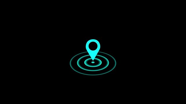 osition location tracking animated on black background, GPS Location pin point 4k animation video.