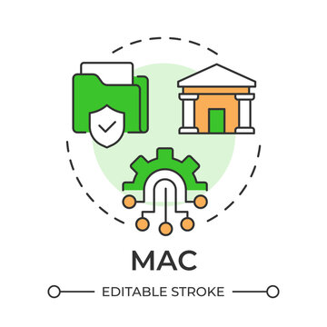 MAC multi color concept icon. Cybersecurity access control standard. Mandatory data classification. Round shape line illustration. Abstract idea. Graphic design. Easy to use in booklet, infographic