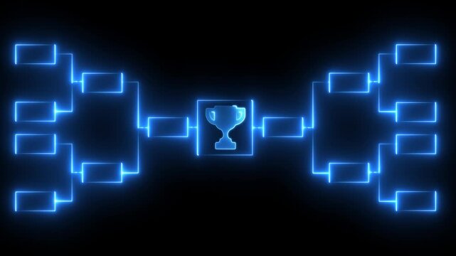Teal Tournament Bracket Animation with Trophy Symbol and Competitive Match Progress Tracking on Black Background 4K black background visuals